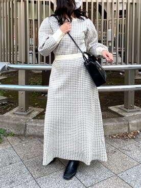 「柄×柄」｜「アイテム（その他）」を使った、ASAKAさん（レディース・158cm）の秋コーディネート