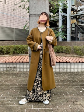 「Kastane（カスタネ）のアイテム（ノーカラーコート）」を使った、まちるだ さん（レディース・157cm）の秋コーディネート