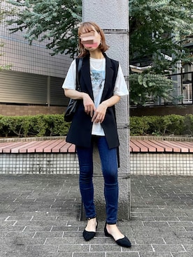 「ベスト×Tシャツ」｜「アイテム（その他）」を使った、まちるだ さん（レディース・157cm）の秋コーディネート