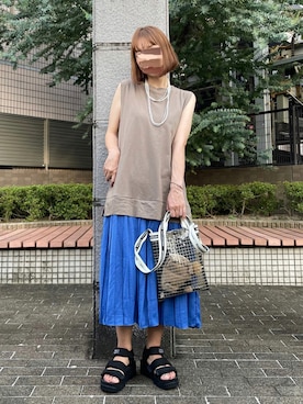 「ドッキングワンピース」｜「アイテム（アクセサリー）」を使った、まちるだ さん（レディース・157cm）の夏コーディネート
