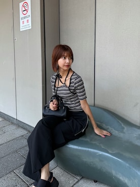 「MURUA（ムルーア）のアイテム（スラックス）」を使った、宇田川優香さん（レディース・163cm）の夏コーディネート