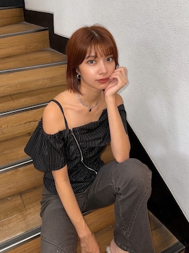 「MURUA（ムルーア）のアイテム（シャツ/ブラウス）」を使った、宇田川優香さん（レディース・163cm）の夏コーディネート