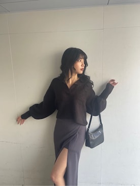 「MURUA（ムルーア）のアイテム（その他アウター）」を使った、宇田川優香さん（レディース・163cm）の冬コーディネート
