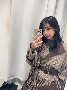 「アイテム（その他アウター、ブラウン系）」を使った、宇田川優香さん（レディース・163cm）の秋コーディネート