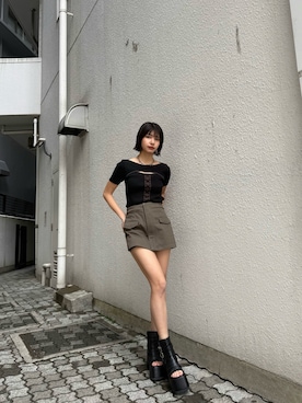 「MURUA（ムルーア）のアイテム（トップス）」を使った、上原優香さん（レディース・163cm）の春コーディネート