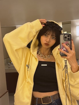 「MURUA（ムルーア）のアイテム（トップス）」を使った、上原優香さん（レディース・163cm）の春コーディネート