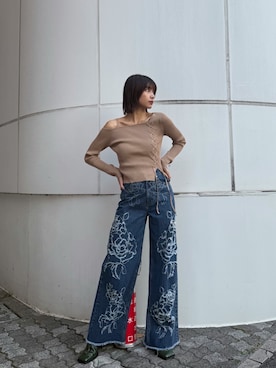 「MURUA（ムルーア）のアイテム」を使った、上原優香さん（レディース・163cm）の冬コーディネート