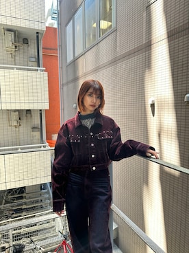 「アイテム（デニムジャケット）」を使った、宇田川優香さん（レディース・163cm）の夏コーディネート