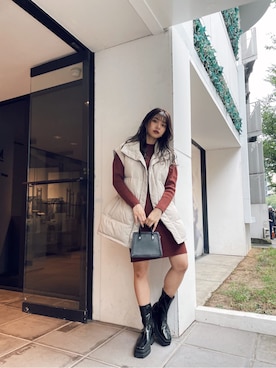 「MURUA（ムルーア）のアイテム（テーラードジャケット）」を使った、上原優香さん（レディース・163cm）の秋コーディネート