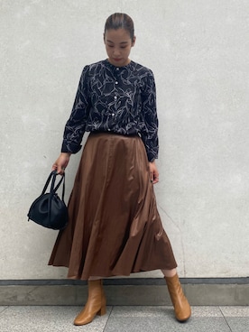 「フラワープリント」｜「アイテム（ブーツ）」を使った、meiさん（レディース・163cm）の秋コーディネート