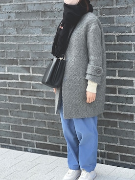 「crolla（クローラ）のアイテム（ノーカラーコート）」を使った、bibiさん（レディース・164cm）の冬コーディネート