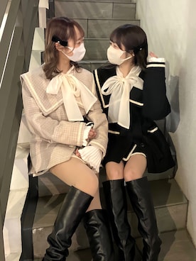 「フレンチガーリー」｜「アイテム（その他アウター）」を使った、minaさん（レディース・162cm）の冬コーディネート