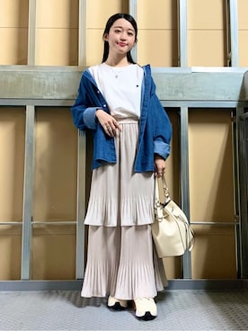 「THE SHOP TK （ザ ショップ ティーケー ）の巾着ショルダーバッグ（ショルダーバッグ）」を使った、saho(低身長コーデ)さん（レディース・150cm）の冬コーディネート