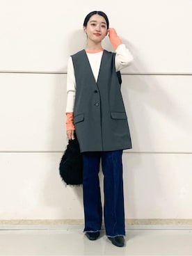 「THE SHOP TK （ザ ショップ ティーケー ）のノーカラージレ【セットアップ可/洗濯機OK】（ベスト）」を使った、saho(低身長コーデ)さん（レディース・150cm）の秋コーディネート