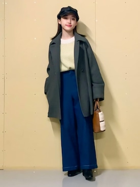 「THE SHOP TK （ザ ショップ ティーケー ）のアイテム（デニムパンツ）」を使った、saho(低身長コーデ)さん（レディース・150cm）の冬コーディネート