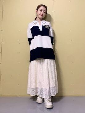 「THE SHOP TK （ザ ショップ ティーケー ）のアイテム（スカート）」を使った、saho(低身長コーデ)さん（レディース・150cm）の春コーディネート