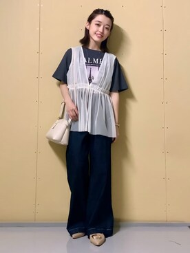 「THE SHOP TK （ザ ショップ ティーケー ）のアイテム（デニムパンツ）」を使った、saho(低身長コーデ)さん（レディース・150cm）の夏コーディネート