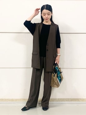「THE SHOP TK （ザ ショップ ティーケー ）のノーカラージレ【セットアップ可/洗濯機OK】（ベスト）」を使った、saho(低身長コーデ)さん（レディース・150cm）の秋コーディネート
