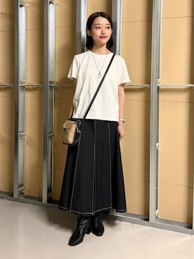 「THE SHOP TK （ザ ショップ ティーケー ）の大人にちょうどいい チャーム付きドット柄Tシャツ（Tシャツ/カットソー、ベージュ系）」を使った、saho(低身長コーデ)さん（レディース・150cm）の夏コーディネート