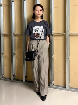 「THE SHOP TK （ザ ショップ ティーケー ）の【ひんやり/吸水速乾】プリントアソートTシャツ（Tシャツ/カットソー、ブラック系）」を使った、saho(低身長コーデ)さん（レディース・150cm）の夏コーディネート