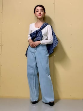 「THE SHOP TK （ザ ショップ ティーケー ）のアイテム（デニムパンツ）」を使った、saho(低身長コーデ)さん（レディース・150cm）の秋コーディネート