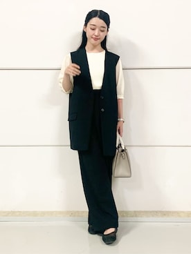 「THE SHOP TK （ザ ショップ ティーケー ）のノーカラージレ【セットアップ可/洗濯機OK】（ベスト）」を使った、saho(低身長コーデ)さん（レディース・150cm）の秋コーディネート