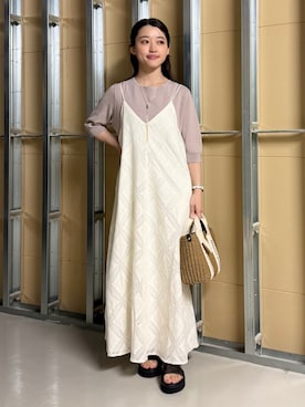 「THE SHOP TK （ザ ショップ ティーケー ）の【S-XL/ひんやりタッチ】美しさ際立つ 6分袖ニット 洗濯機OK/UVケア/毛玉になりにくい（ニット/セーター、ベージュ系）」を使った、saho(低身長コーデ)さん（レディース・150cm）の春コーディネート