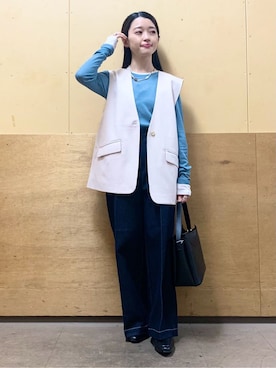 「THE SHOP TK （ザ ショップ ティーケー ）の【通勤にもカジュアルにも】CAVIAN ジレ/セットアップ可（ベスト）」を使った、saho(低身長コーデ)さん（レディース・150cm）の冬コーディネート