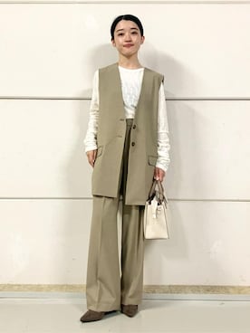 「THE SHOP TK （ザ ショップ ティーケー ）のノーカラージレ【セットアップ可/洗濯機OK】（ベスト）」を使った、saho(低身長コーデ)さん（レディース・150cm）の秋コーディネート