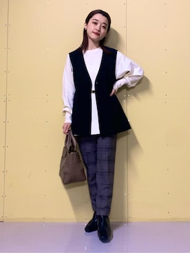 「THE SHOP TK （ザ ショップ ティーケー ）のアイテム（ベスト）」を使った、saho(低身長コーデ)さん（レディース・150cm）の冬コーディネート