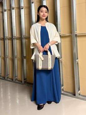 「THE SHOP TK （ザ ショップ ティーケー ）の【体型カバーに】さらっと快適 ドルマン5分袖ブラウス（シャツ/ブラウス、ホワイト系）」を使った、saho(低身長コーデ)さん（レディース・150cm）の春コーディネート