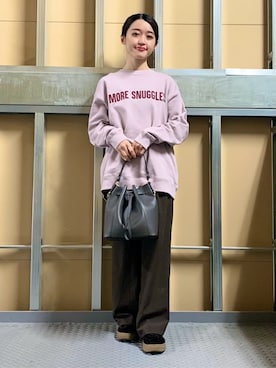 「THE SHOP TK （ザ ショップ ティーケー ）の巾着ショルダーバッグ（ショルダーバッグ）」を使った、saho(低身長コーデ)さん（レディース・150cm）の冬コーディネート