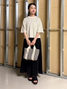 「THE SHOP TK （ザ ショップ ティーケー ）のワンポイント刺繍マルチボーダーTee（Tシャツ/カットソー、ベージュ系）」を使った、saho(低身長コーデ)さん（レディース・150cm）の春コーディネート