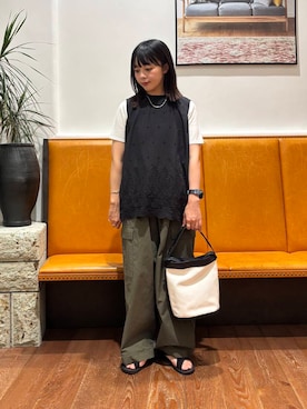 「かぐれ（カグレ）のユーティリティーイージーパンツ（その他パンツ）」を使った、kuroさん（レディース・158cm）の夏コーディネート