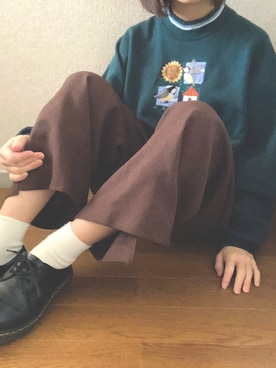 「古着のアイテム（スウェット、グリーン系）」を使った、あげちさん（レディース・155cm）の春コーディネート