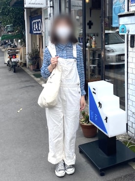 「古着のアイテム（シャツ/ブラウス、ブルー系）」を使った、あげちさん（レディース・155cm）の夏コーディネート