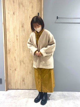 「マスタード」｜「アイテム（シャツワンピース）」を使った、お ま めさん（レディース・156cm）の秋コーディネート