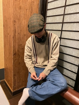 「BRIXTON（ブリクストン）のアイテム（ハンチング/ベレー帽）」を使った、laundrynameさん（メンズ・176cm）の春コーディネート