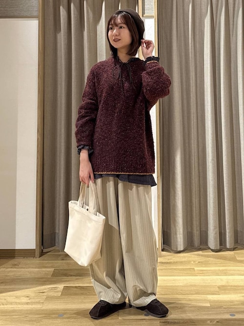 セール】ダブルフロントシャーリングボーダーチュニックブラウス