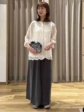 「studio CLIP（スタディオクリップ）のバーベルチェーンネックレス（ネックレス、その他）」を使った、シュナさん（レディース・160cm）の夏コーディネート