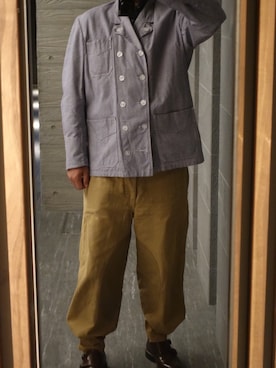 「Nigel Cabourn（ナイジェルケーボン）のアイテム（カーゴパンツ、ベージュ系）」を使った、tkmtmokさん（メンズ・176cm）の秋コーディネート