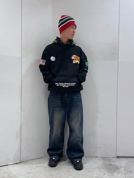 「XLARGE（エクストララージ）のアイテム（帽子）」を使った、Xlarge_Willyさん（メンズ・165cm）の冬コーディネート