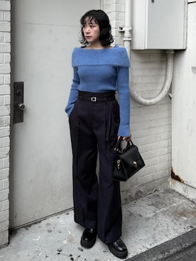 「VIS（ビス）のフェザーヤーンオフショルもちもちリブニット/イージーケア（ニット/セーター）」を使った、harunaさん（レディース・162cm）の冬コーディネート