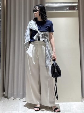 「VIS（ビス）のチェック＆シアーオーバーシャツ（シャツ/ブラウス、ホワイト系）」を使った、harunaさん（レディース・162cm）の春コーディネート