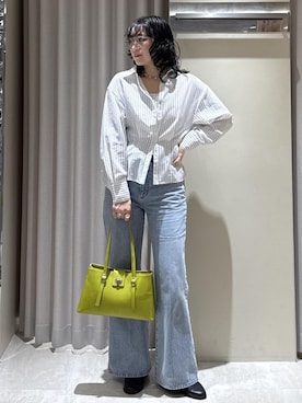 「Juze（ジュゼ）のふんわりビットローファー【SS~Lサイズ展開】（ローファー、ブラック系）」を使った、harunaさん（レディース・162cm）の春コーディネート