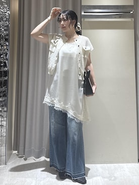 「VIS（ビス）の【180℃美人見え】ハンドルリボンワンショルダーバッグ（Shoulderbag、ブラック系）」を使った、harunaさん（レディース・162cm）の夏コーディネート