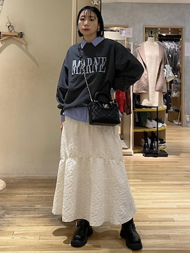 「フェミニンコーデ」｜「アイテム（スウェット）」を使った、harunaさん（レディース・162cm）の冬コーディネート