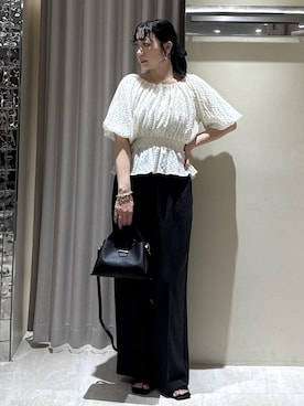 「VIS（ビス）のサマーツイードリボンベルトパンツ/UVケア・イージーケア（Pants、グレー系）」を使った、harunaさん（レディース・162cm）の夏コーディネート
