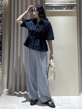 「VIS（ビス）の美easyリネンライクワイドパンツ/イージーケア・接触冷感・セットアップ対応（Pants、ブルー系）」を使った、harunaさん（レディース・162cm）の夏コーディネート