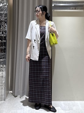 「VIS（ビス）の2層ロングハンドルバッグ（Tote、グリーン系）」を使った、harunaさん（レディース・162cm）の夏コーディネート